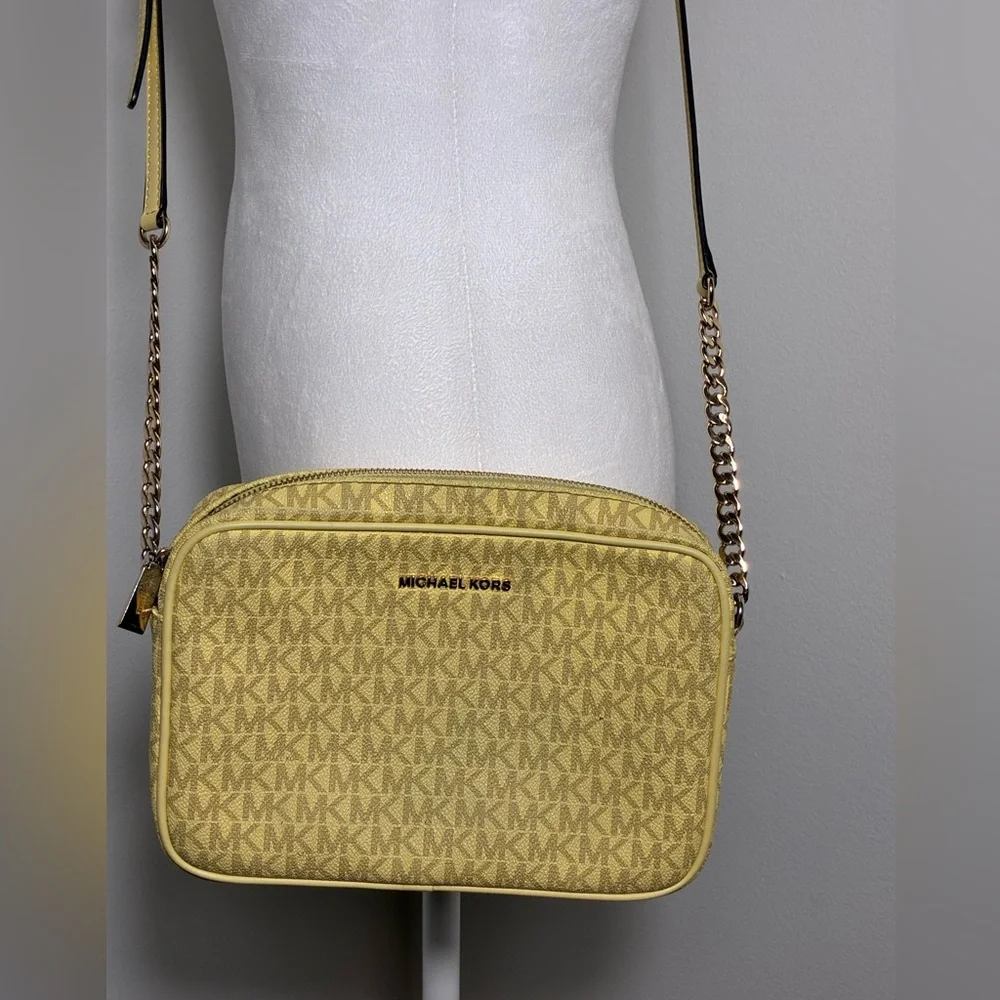 Michael Kors Jet Set Large Signature Logo Crossbody Bag Daisy Yellow New Classic